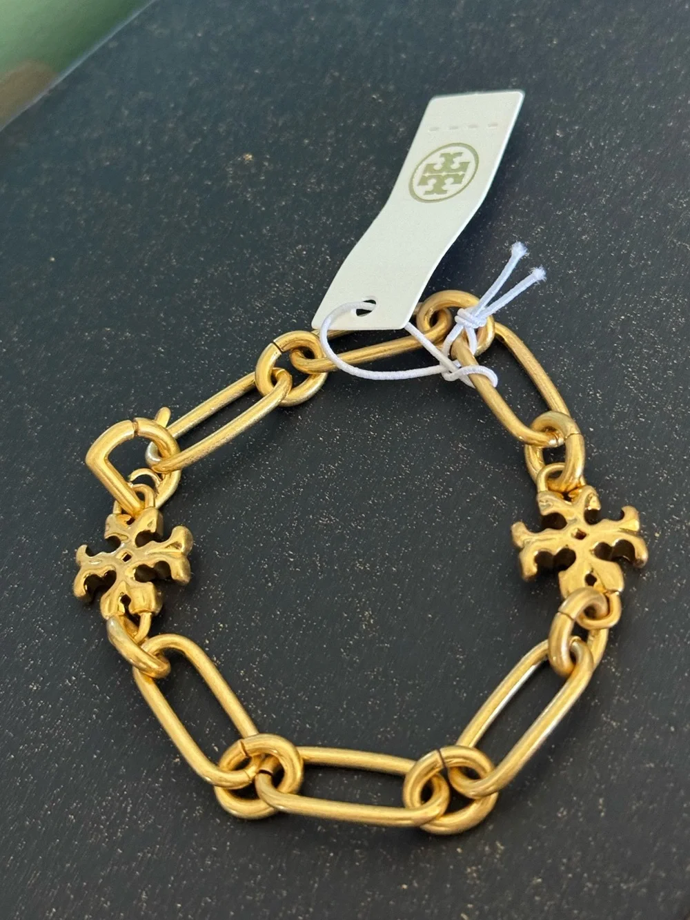 New Tory Burch Roxanne Gold Tone Logo Bracelet